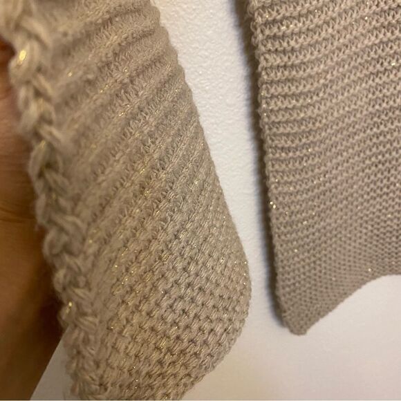 Tan beige gold sparkle thread made in Italy chunky knit scarf Shawl 10x88 - Picture 6 of 9